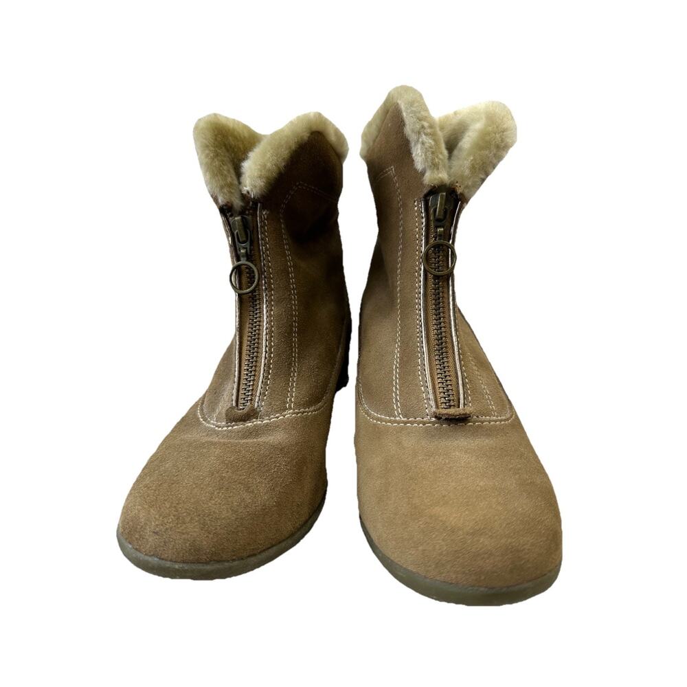 Sporto Brown Suede Faux Fur Wedge Heel Ankle Boots Bootie Size 7M timeless Boho